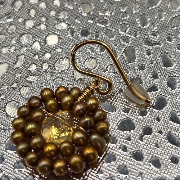 "5/$25" Mismatched Gold Beaded Citrine Gemstone Gold Filled Dangle Earrings - Picture 5 of 8